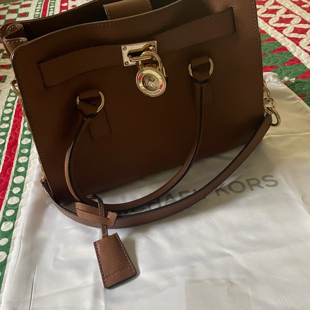 Michael Kors Gold Lock Hamilton Satchel Bag